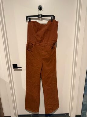 Strapless Rust Brown Wide-Leg Jumpsuit